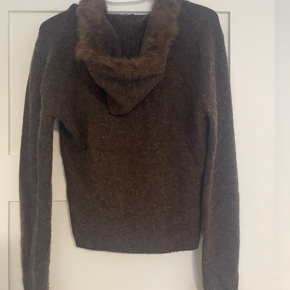 Brown Women's Sweater with Fur Trim - Picture 3 of 5